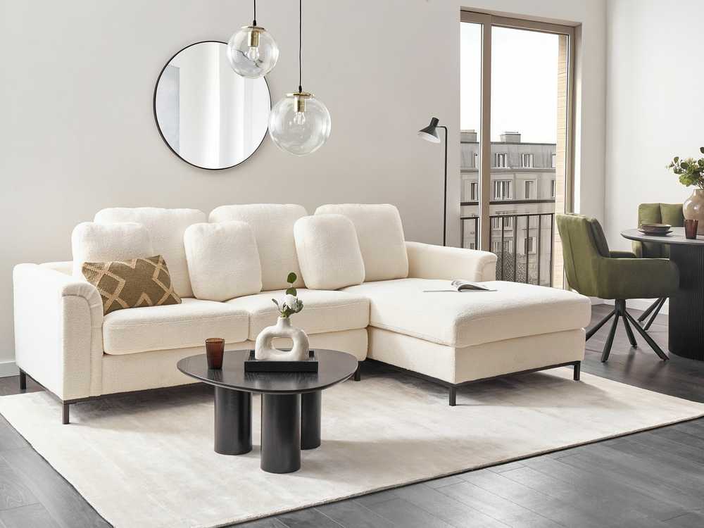 Beliani 4 vietų kampinė sofa OSLO Boucle balta kairinė