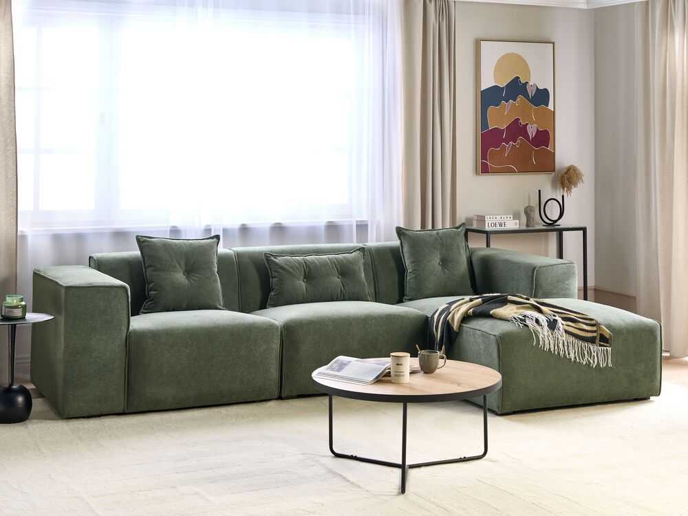 Beliani Trivietė kampinė sofa DOLVA, šenilinė, tamsiai žalia, kairinė
