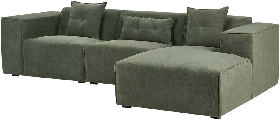 Beliani Trivietė kampinė sofa DOLVA, šenilinė, tamsiai žalia, kairinė