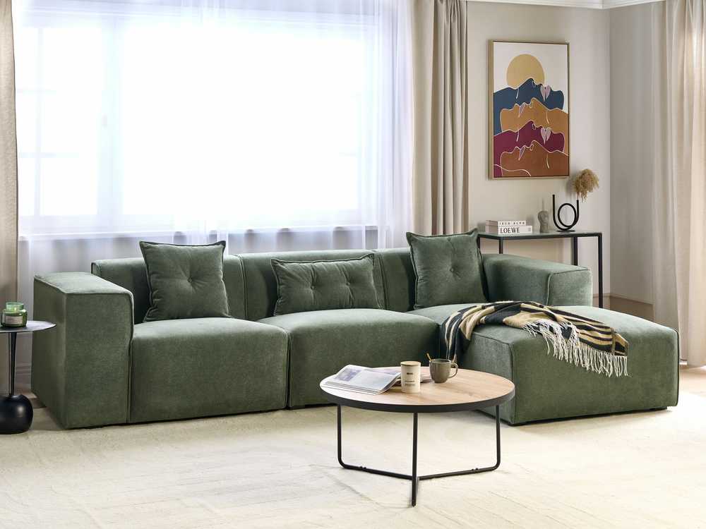 Beliani Trivietė kampinė sofa DOLVA, šenilinė, tamsiai žalia, kairinė