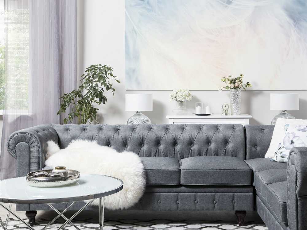 Beliani 6 vietų kampinė sofa CHESTERFIELD, pilka, kairinė