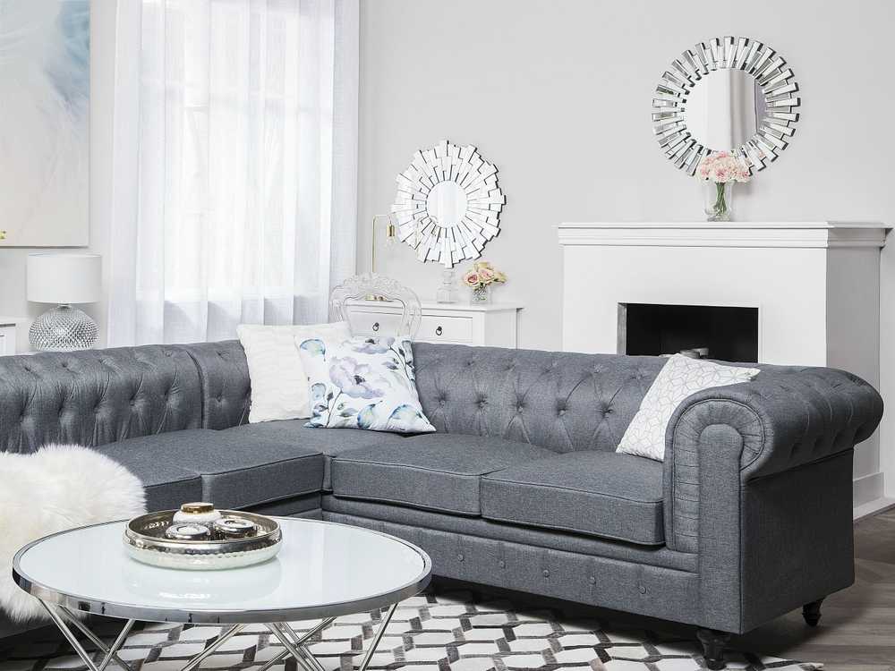 Beliani 6 vietų kampinė sofa CHESTERFIELD, pilka, kairinė