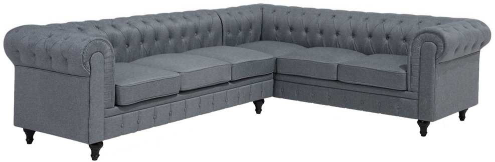 Beliani 6 vietų kampinė sofa CHESTERFIELD, pilka, kairinė