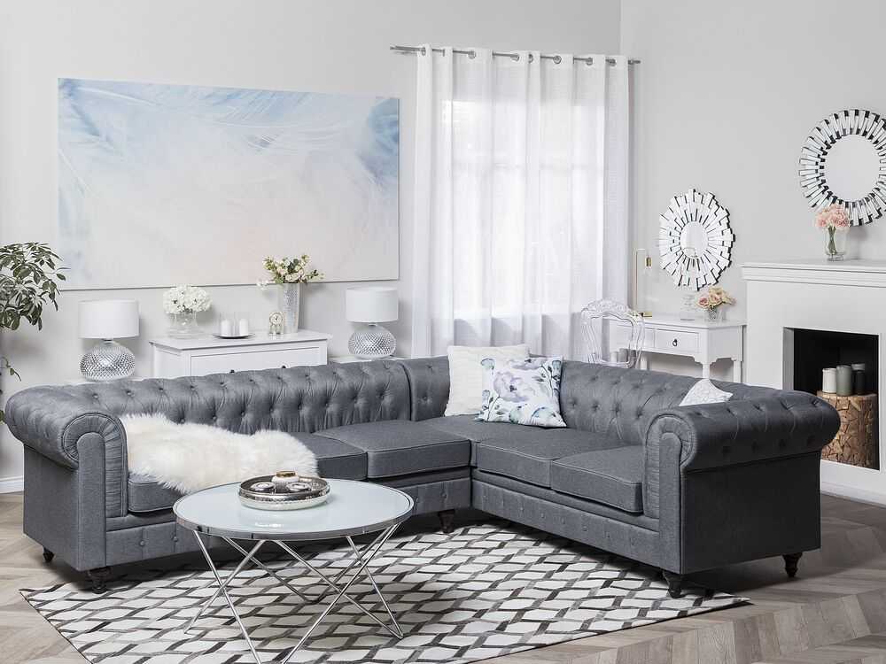 Beliani 6 vietų kampinė sofa CHESTERFIELD, pilka, kairinė