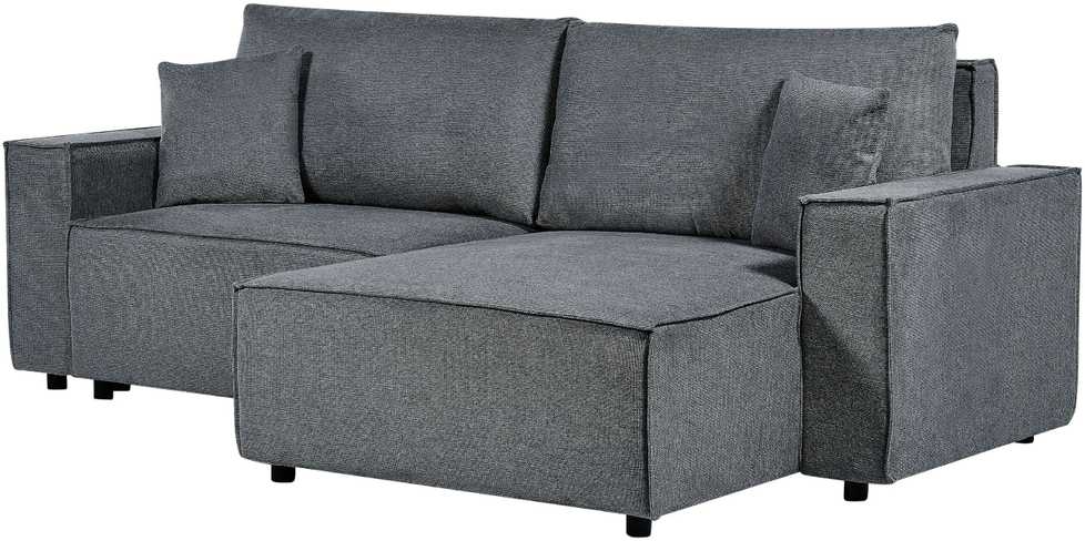 Beliani Išskleidžiama kampinė sofa KARILA, 3 vietų, tamsiai pilka, su patalynės dėže, kairinė