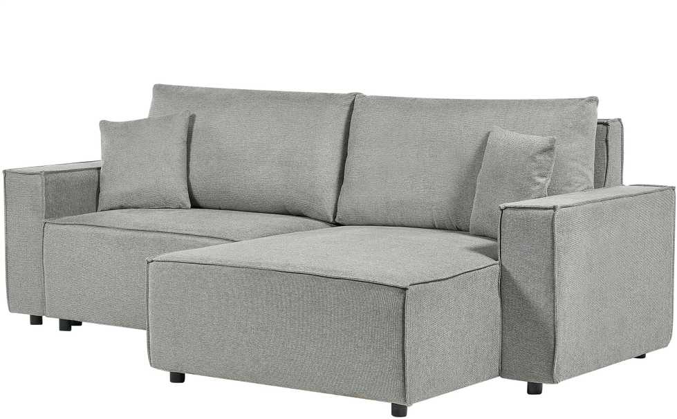 Beliani Išskleidžiama 3 vietų kampinė sofa KARILA, pilka, su daiktadėže, kairinė