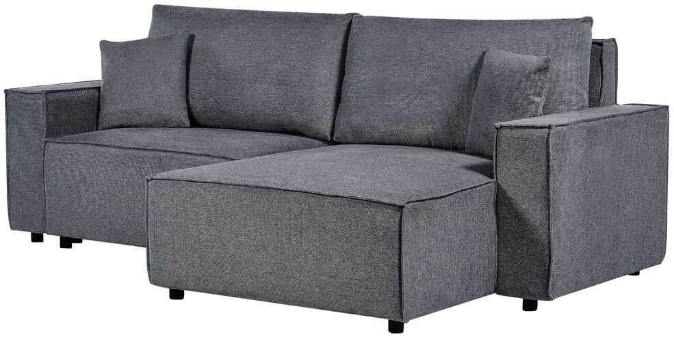 Beliani Išskleidžiama kampinė sofa KARILA, 3 vietų, tamsiai pilka, su patalynės dėže, kairinė