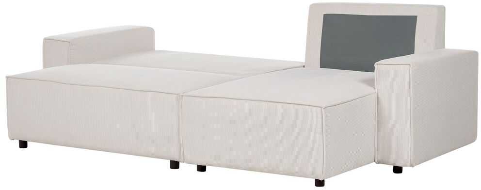 Sofa Beliani Išskleidžiamas kampe statomas 3 vietų sofos komplektas ABACKA, velvetas, kreminė balta, kairinė pusė