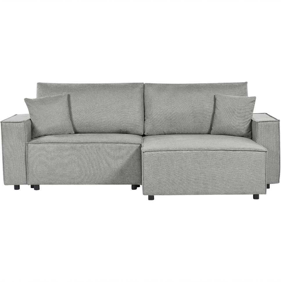 Beliani Išskleidžiama 3 vietų kampinė sofa KARILA, pilka, su daiktadėže, kairinė