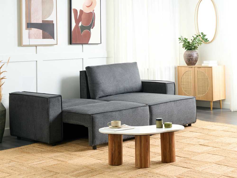 Beliani Išskleidžiama kampinė sofa KARILA, 3 vietų, tamsiai pilka, su patalynės dėže, kairinė
