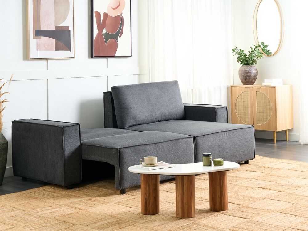 Beliani Išskleidžiama kampinė sofa KARILA, 3 vietų, tamsiai pilka, su patalynės dėže, kairinė