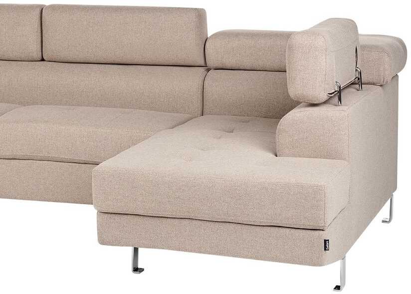Beliani 5 vietų kampinė sofa NORREA smėlio spalvos kairinė