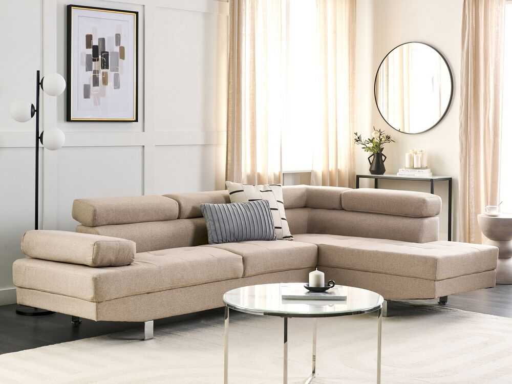 Beliani 5 vietų kampinė sofa NORREA smėlio spalvos kairinė