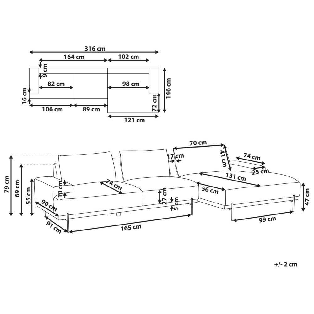 Beliani Kampinė sofa 4 asmenims MARIFERD šviesiai smėlio spalvos kairinė
