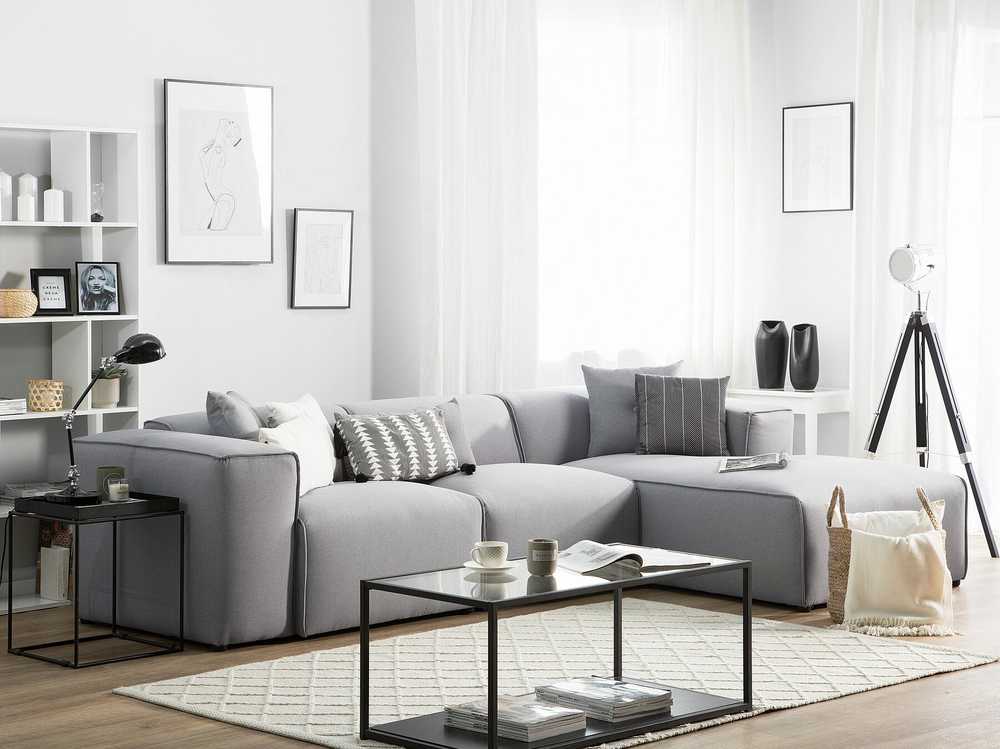 Beliani Trivietė kampinė sofa DOLVA, šviesiai pilka, kairinė