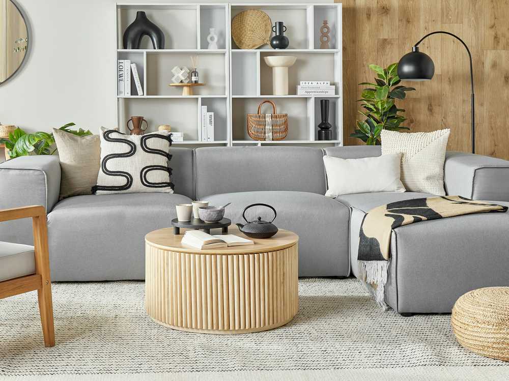 Beliani Trivietė kampinė sofa DOLVA, šviesiai pilka, kairinė