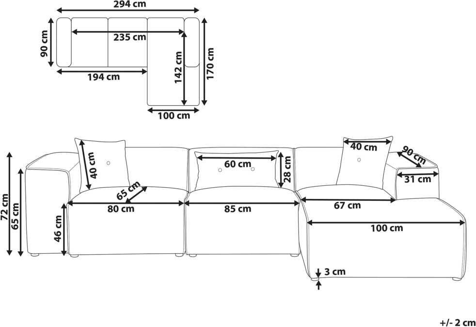 Beliani Trivietė kampinė sofa DOLVA, šviesiai pilka, kairinė
