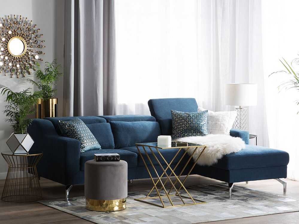 Beliani Keturvietė kampinė sofa GLOSLI tamsiai mėlyna, kairinė