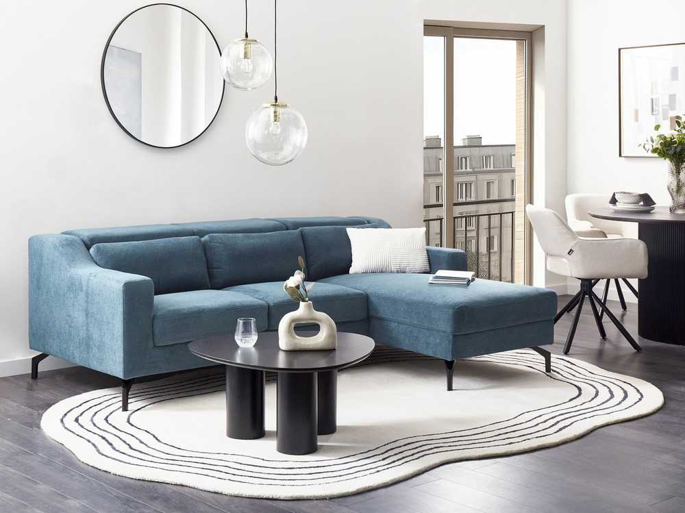Beliani Keturvietė kampinė sofa GLOSLI tamsiai mėlyna, kairinė