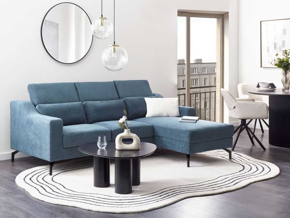 Beliani Keturvietė kampinė sofa GLOSLI tamsiai mėlyna, kairinė