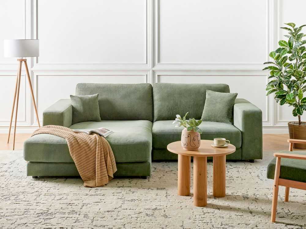 Beliani 3 asmenų kampinė sofa LOFOTEN žalia dešininė