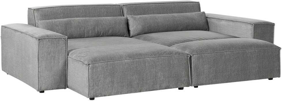 Beliani Modulinė 3 vietų kampinė sofa HELLNAR dešininė, pilka su otomane