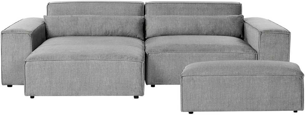 Beliani Modulinė 3 vietų kampinė sofa HELLNAR dešininė, pilka su otomane