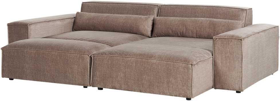 Beliani HELLNAR modulinė kampinė sofa 3 vietų su pufu, šviesiai ruda, kairinė