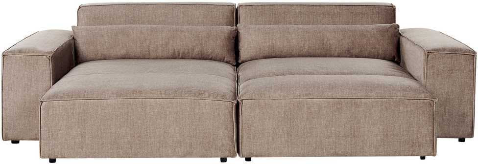 Beliani 3 vietų modulinė kampinė sofa HELLNAR su pufu, šviesiai ruda, dešininė