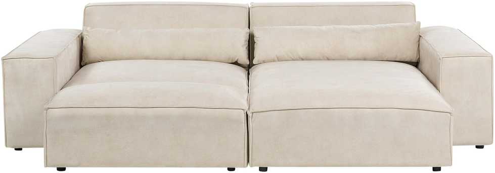 Beliani Modulinė 3 vietų kampinė sofa HELLNAR su otomana, veliūras, šviesiai smėlio spalvos, kairinė