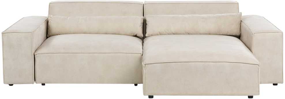 Beliani Modulinė 3 vietų kampinė sofa HELLNAR su otomana, veliūras, šviesiai smėlio spalvos, kairinė