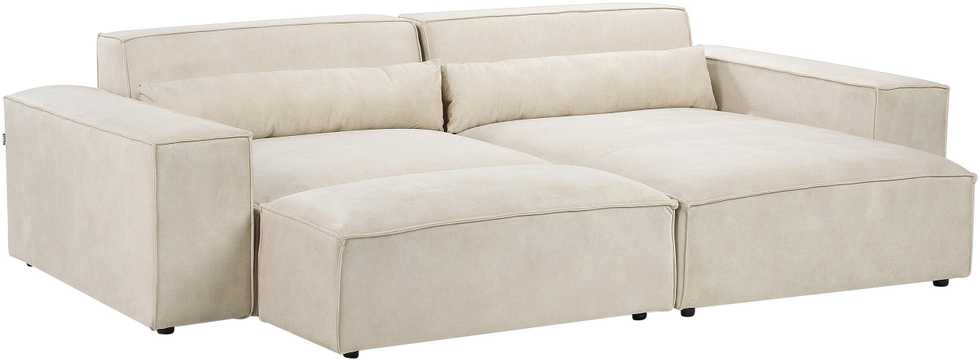 Beliani Modulinė 3 vietų kampinė sofa HELLNAR su otomana, veliūras, šviesiai smėlio spalvos, kairinė