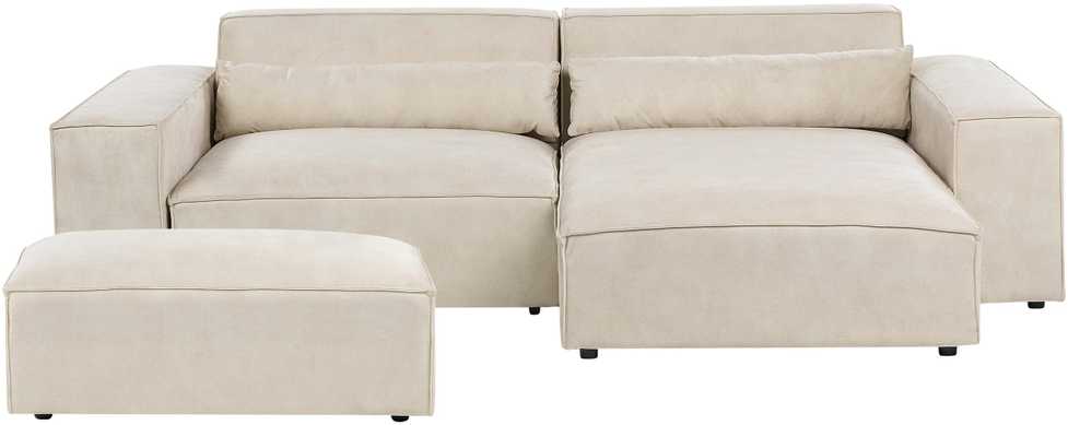 Beliani Modulinė 3 vietų kampinė sofa HELLNAR su otomana, veliūras, šviesiai smėlio spalvos, kairinė