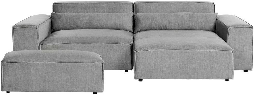 Beliani Trijų vietų modulinė sofa HELLNAR kairinė, pilka su otomane