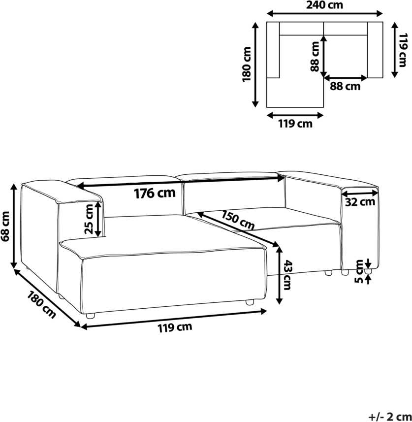 Beliani Modulinė kampinė sofa APRICA, sintetinis linas, smėlio spalvos, dešininė