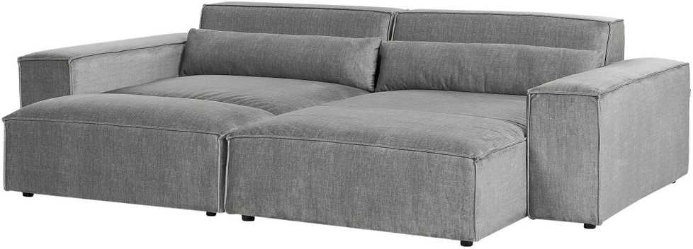 Beliani Trijų vietų modulinė sofa HELLNAR kairinė, pilka su otomane