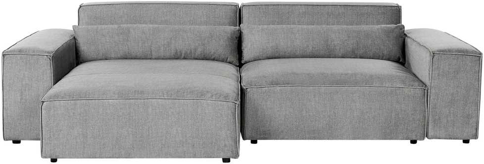 Beliani Modulinė 3 vietų kampinė sofa HELLNAR dešininė, pilka su otomane