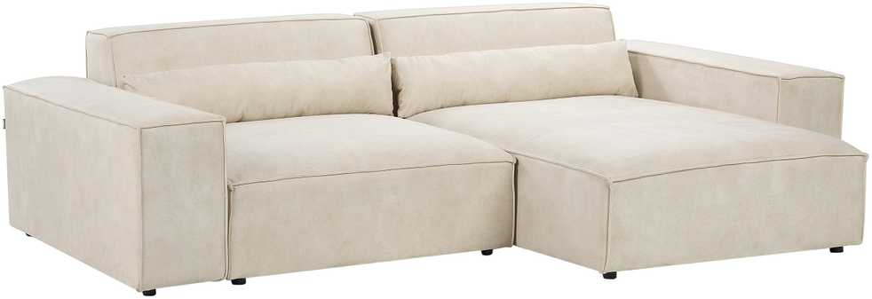 Beliani Modulinė 3 vietų kampinė sofa HELLNAR su otomana, veliūras, šviesiai smėlio spalvos, kairinė