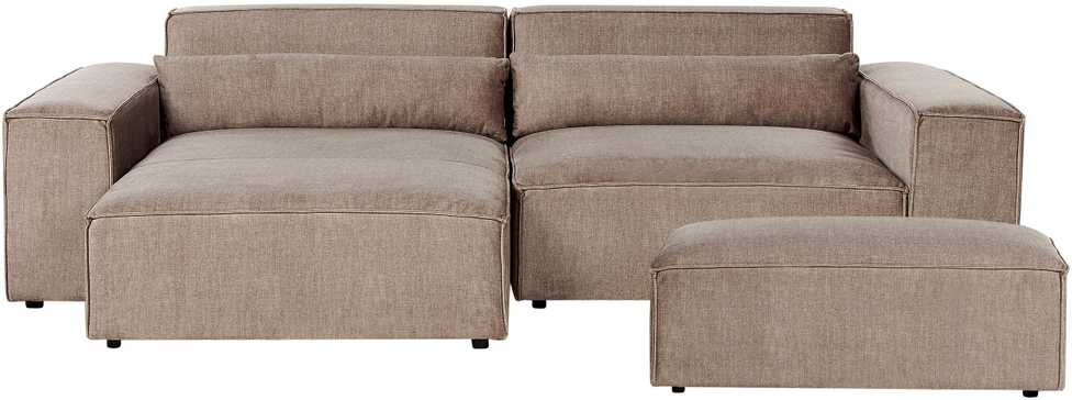 Beliani 3 vietų modulinė kampinė sofa HELLNAR su pufu, šviesiai ruda, dešininė