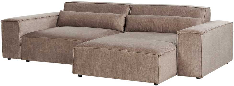 Beliani HELLNAR modulinė kampinė sofa 3 vietų su pufu, šviesiai ruda, kairinė