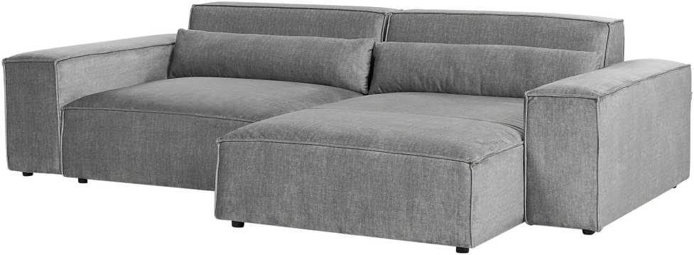 Beliani Trijų vietų modulinė sofa HELLNAR kairinė, pilka su otomane