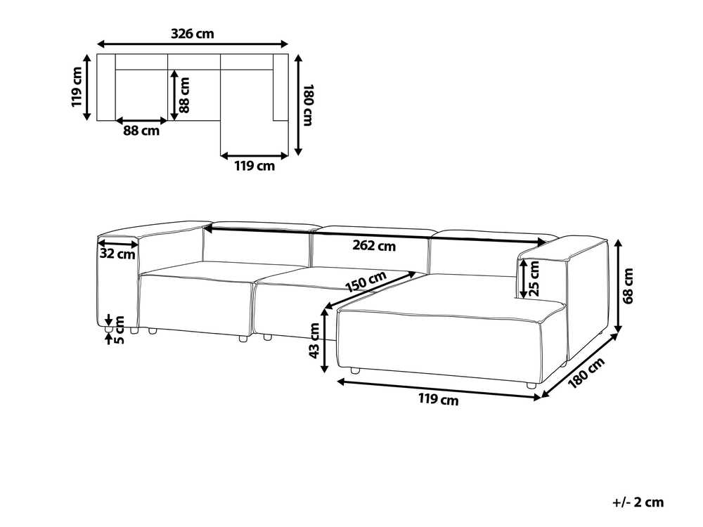 Beliani 4 vietų modulinė kampinė sofa ARDAL Boucle, balkšva, kairinė