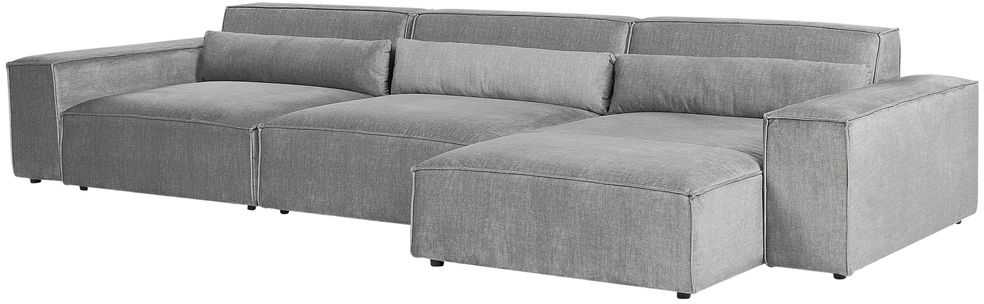 Beliani 5 vietų modulinė kampinė sofa HELLNAR kairinė pilka su otomana
