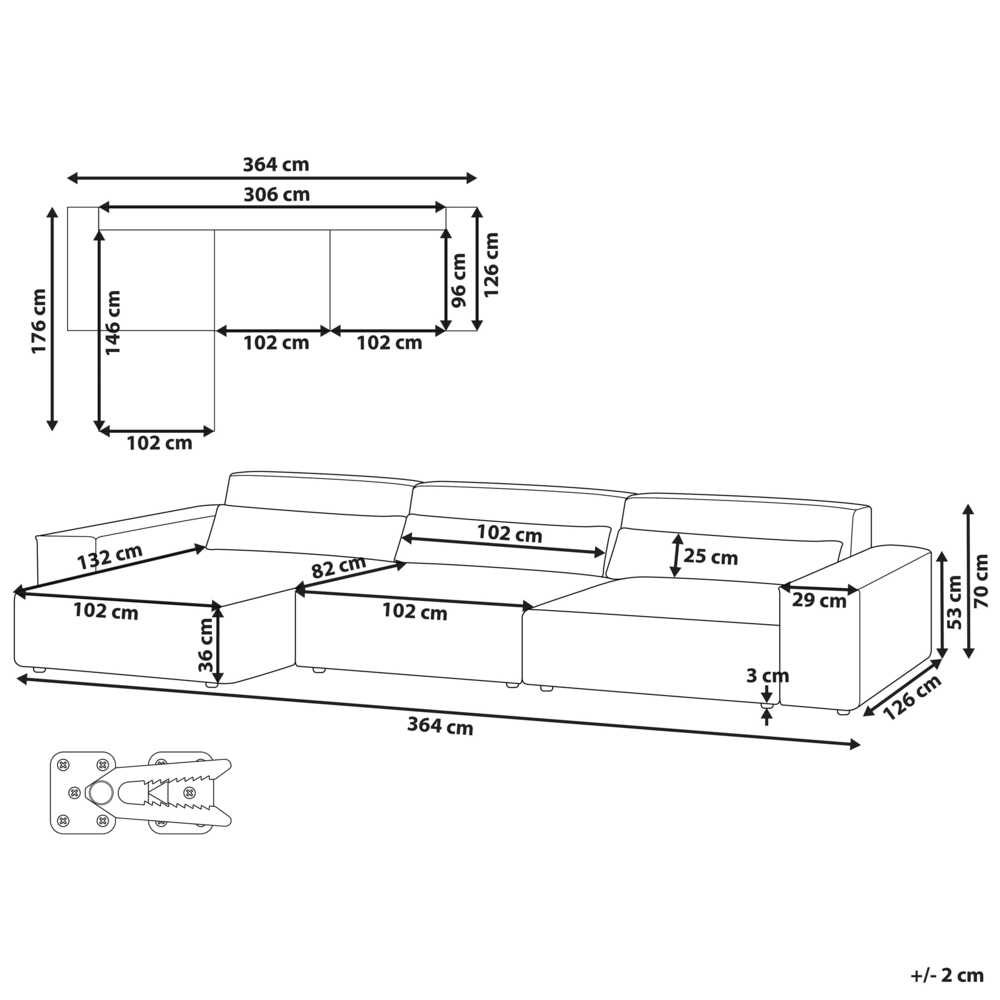 Beliani 4 vietų modulinė kampinė sofa HELLNAR dešininė, pilka