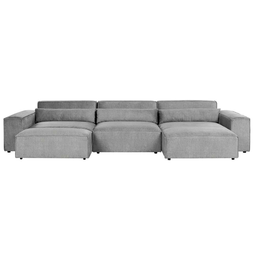 Beliani 5 vietų modulinė kampinė sofa HELLNAR kairinė pilka su otomana