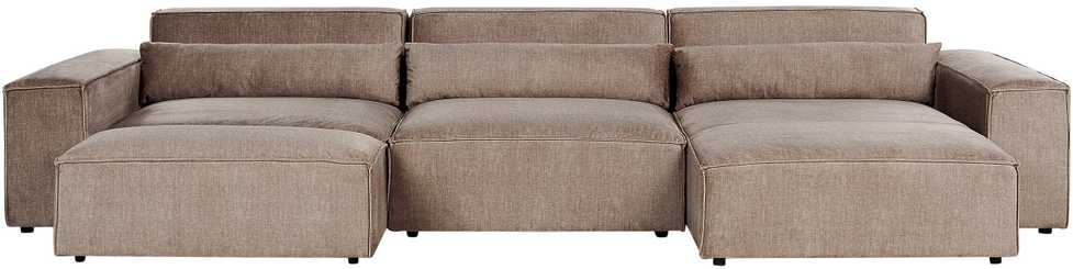 Beliani Modulinė kampinė sofa 4 asmenims HELLNAR su otomana, šviesiai ruda, kairinė