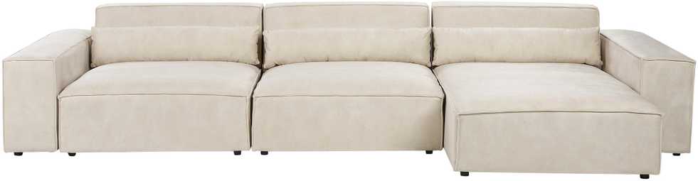 Beliani Modulinė kampinė sofa 4 asmenims HELLNAR, veliūras, šviesiai smėlio spalvos, kairinė