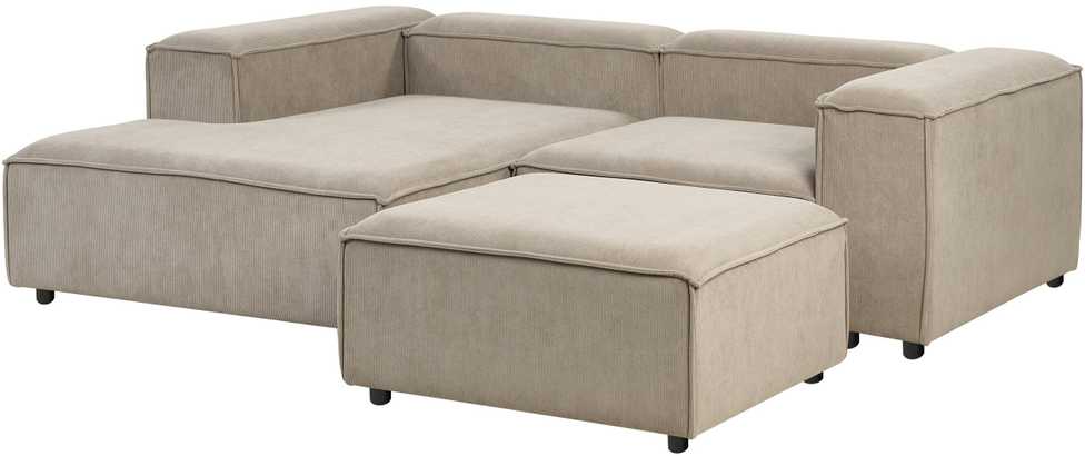 Beliani Trijų vietų modulinė kampinė sofa ARDAL dešininė, šviesiai ruda, velvetas su otomanu