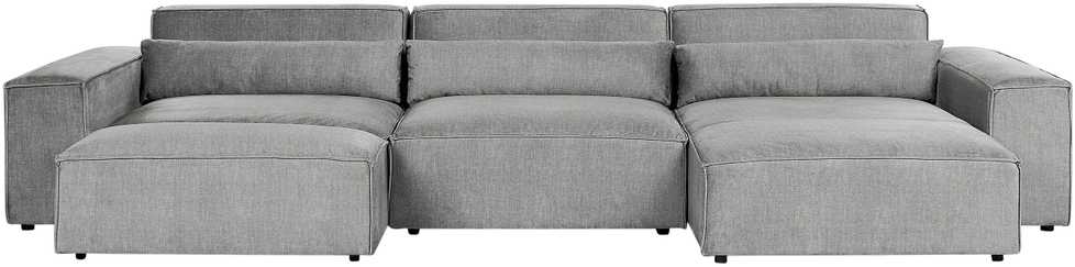 Beliani 5 vietų modulinė kampinė sofa HELLNAR kairinė pilka su otomana
