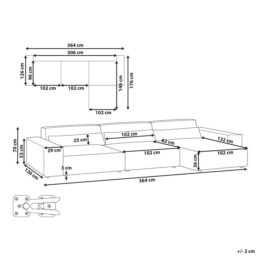 Beliani Modulinė 4 vietų kampinė sofa HELLNAR kairinė, pilka